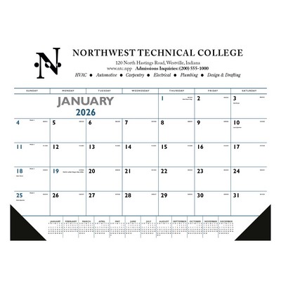 Triumph® Calendars Blue & Black Desk Pad with Vinyl Corners