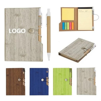Woodgrain Look Notebook With Sticky Notes And Flags